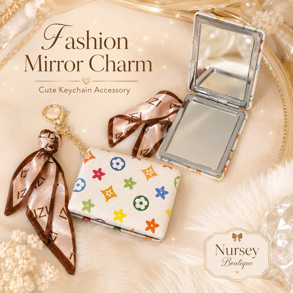 Fashion Compact Mirror Bag Charm Keychain Scarf Bow Multicolor Accessory